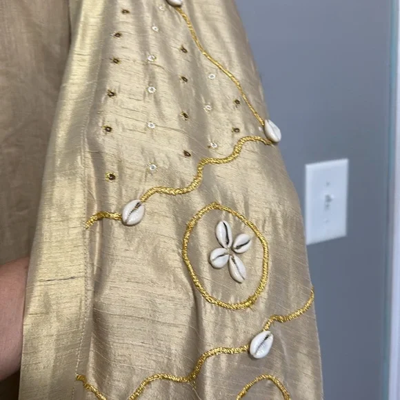 AS*HRO Silk Blend, Seashell & Gold Thread Embroidered Dress & Matching Jacket, L - Picture 5 of 15